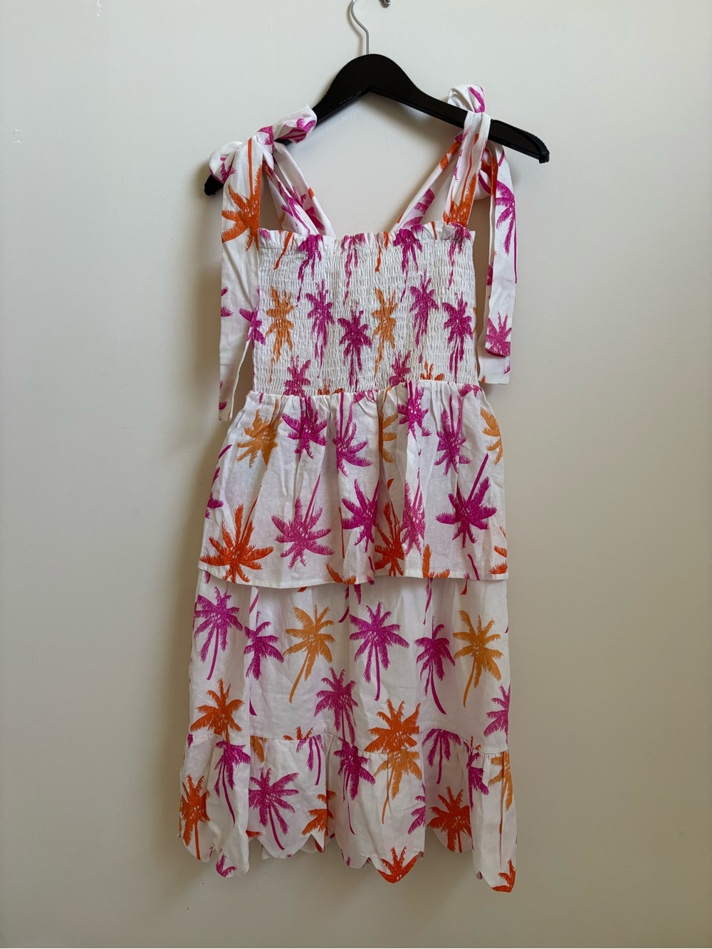 Victoria Dunn White Top and Skirt Set with Orange and Pink Palms
